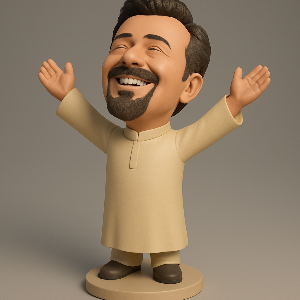 face to 3d model ai-3D portrait printing from photo_Joyful Man Figurine: Celebrate Happiness & Good Vibes!