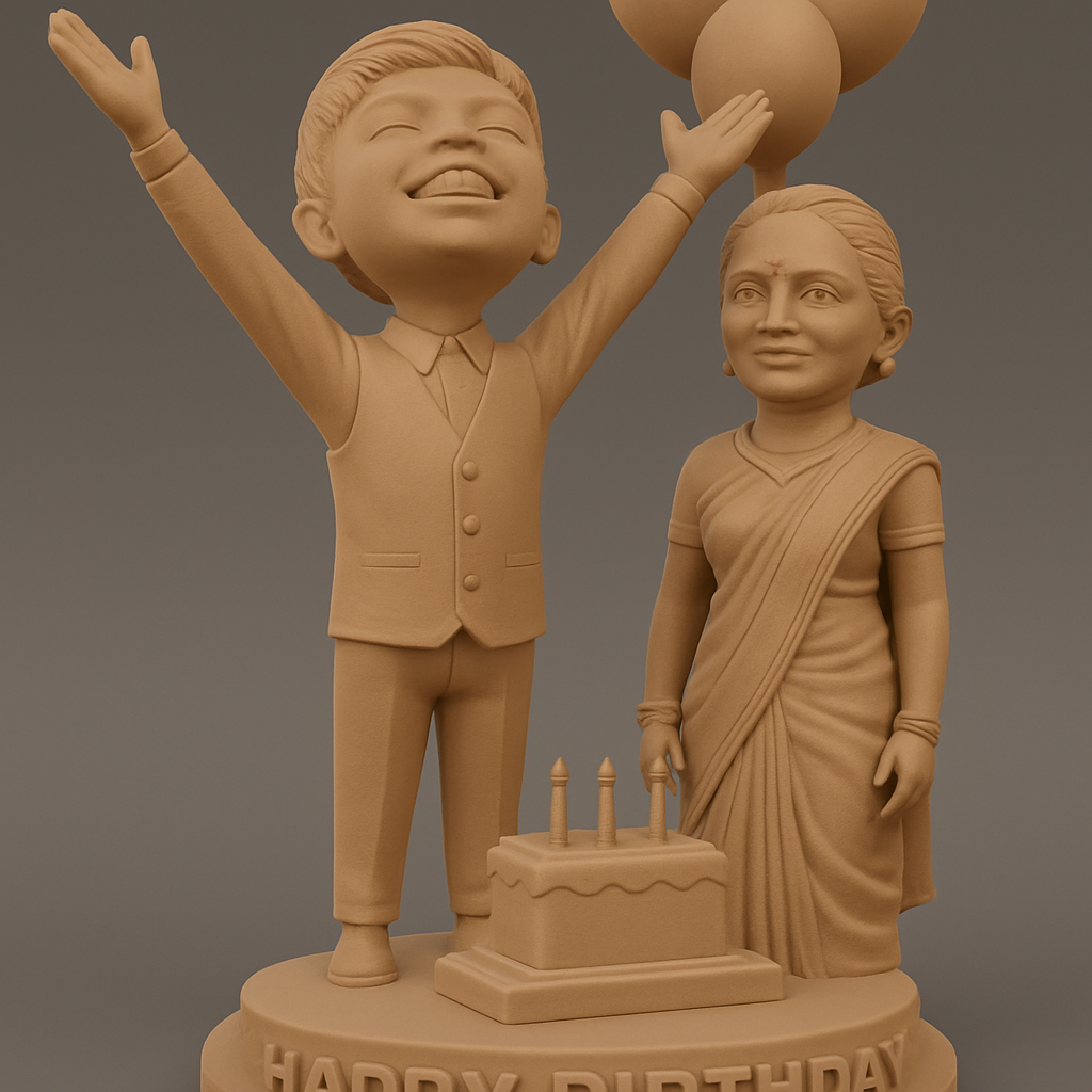 silhouette 3d printer maker-3d portrait printing_Joyful Family Birthday Figurine - A Special Keepsake