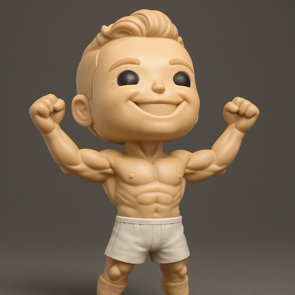 face to 3d model ai-3D portrait printing from photo_Flexing Chibi Bodybuilder Funko-Style Figurine