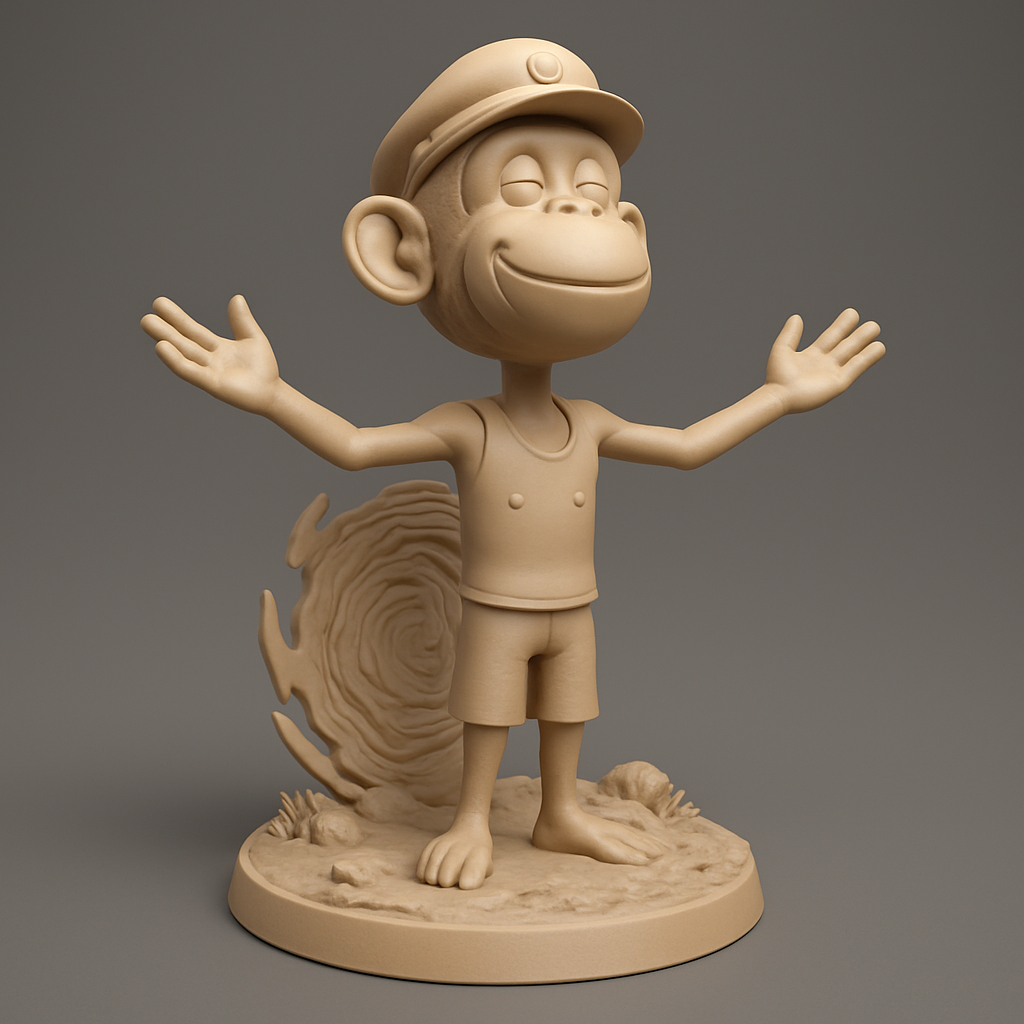 silhouette 3d printer maker-3d portrait printing_Joyful Chimp Buddy Statue - Welcoming Smile Collectible