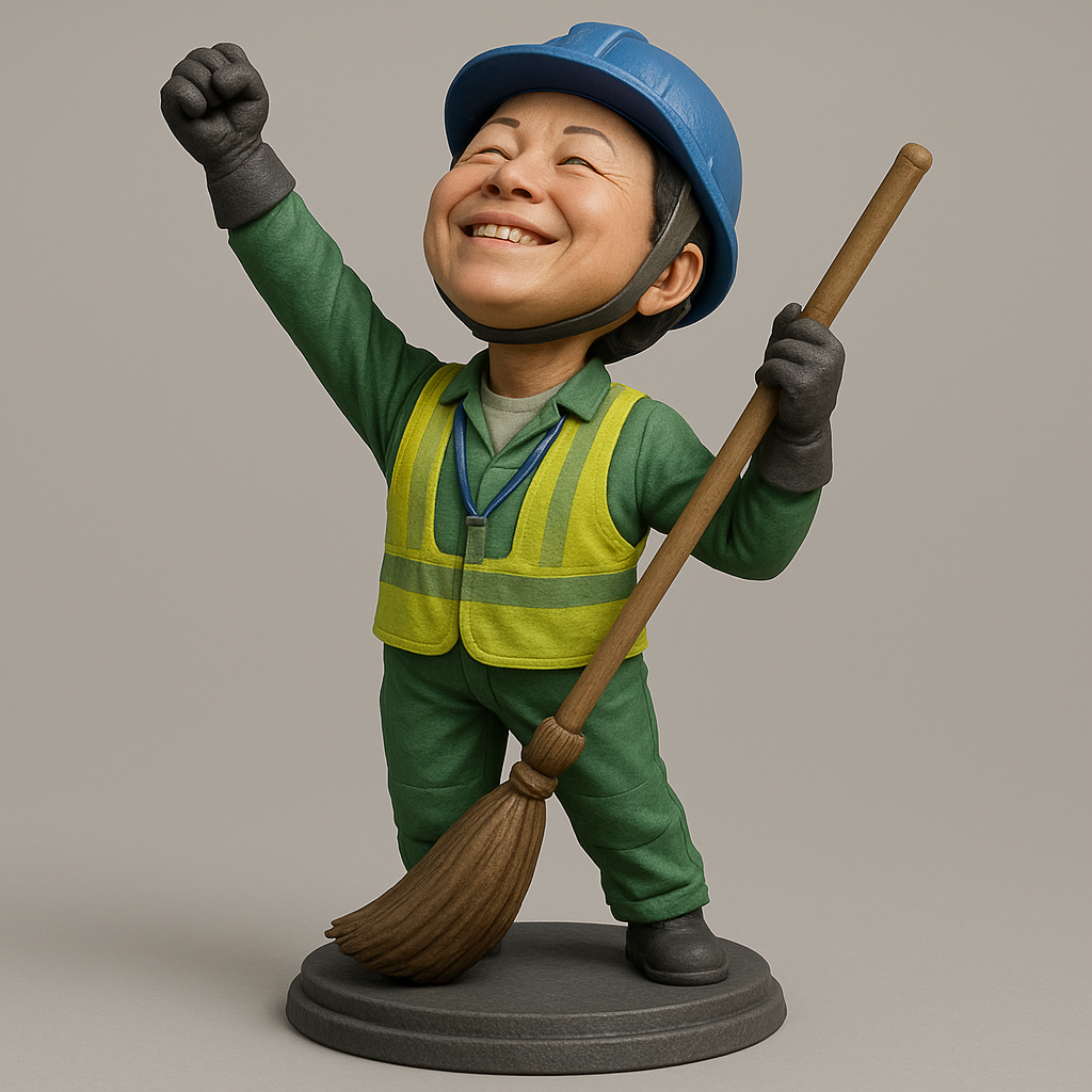 silhouette 3d printer maker-3d portrait printing_Cheerful Worker Figurine with Broom