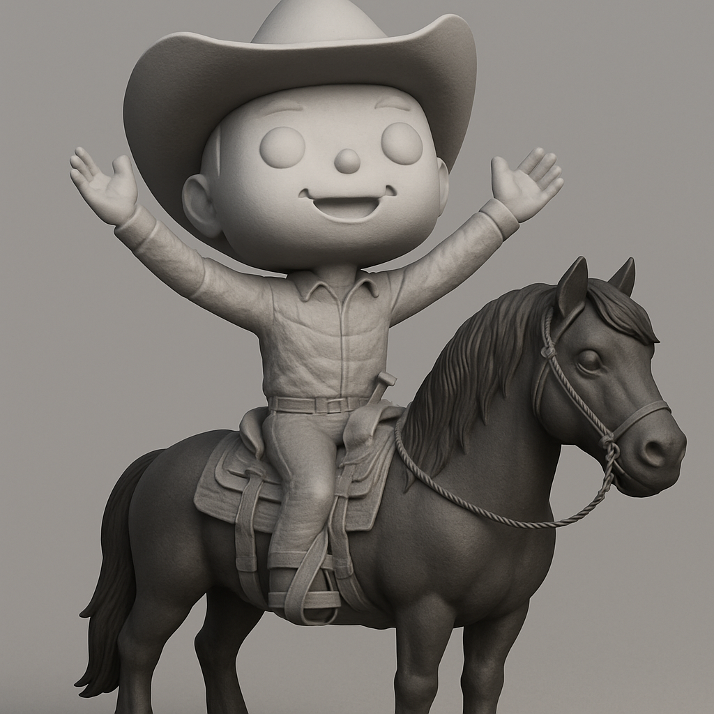 face anatomy 3d model-create 3d face model from photo_Chibi Cowboy Joy Ride on Horse - Happy Rider Figurine