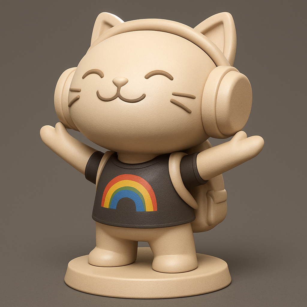 face anatomy 3d model-create 3d face model from photo_Adorable Cat Buddy: Music, Rainbows & Smiles!