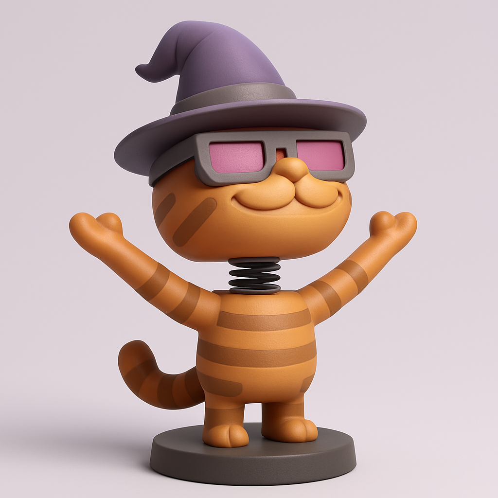 silhouette 3d printer maker-3d portrait printing_Spooky Cute Witch Cat Bobblehead for Fun Decor!