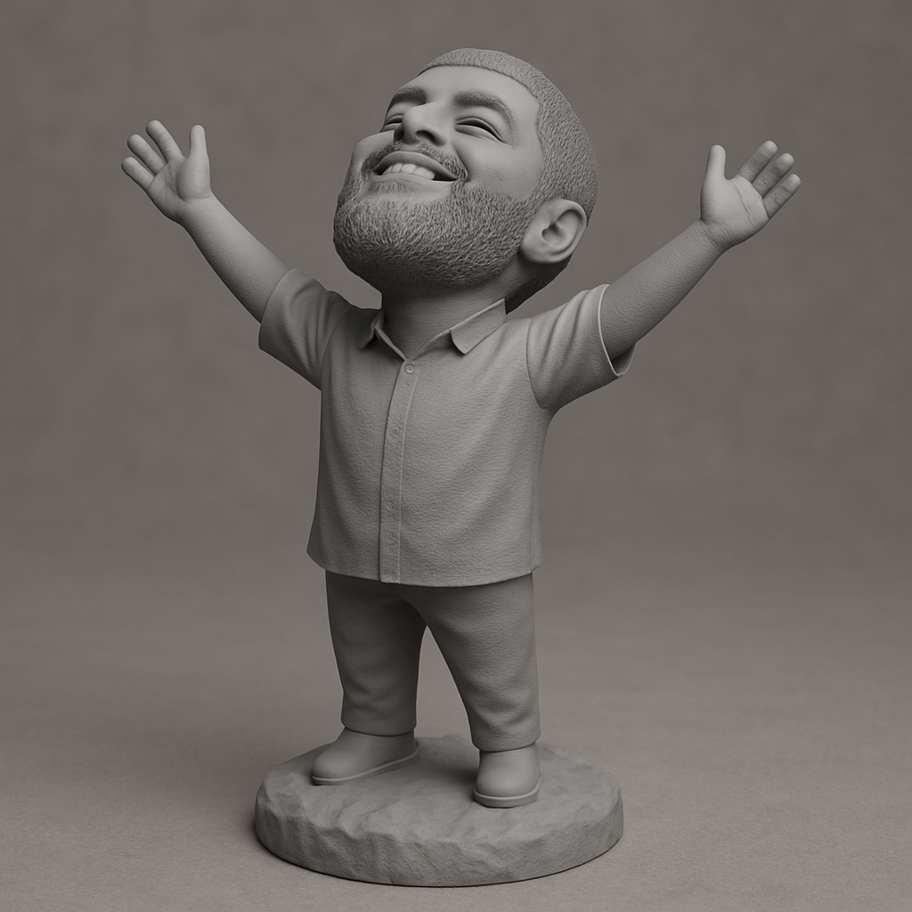 face to 3d model ai-3D portrait printing from photo_Victory Pose Chibi Man - Celebrate Life's Wins!