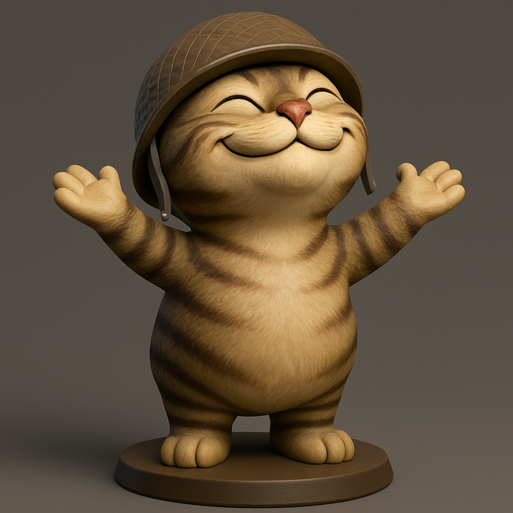 face to 3d model ai-3D portrait printing from photo_Joyful Cat Soldier Figurine - Print & Smile!