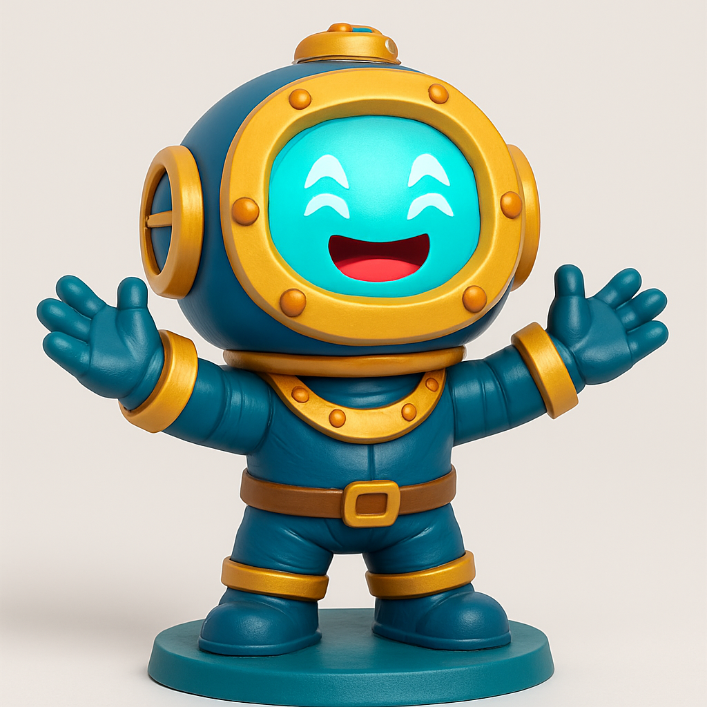 face anatomy 3d model-create 3d face model from photo_Happy Deep-Sea Diver Bot Figurine for Your Desk