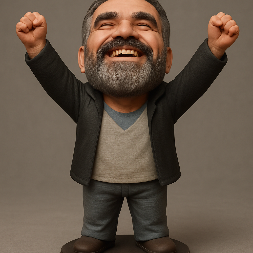 face anatomy 3d model-create 3d face model from photo_Ecstatic Bearded Man Figurine - Celebrate Success!