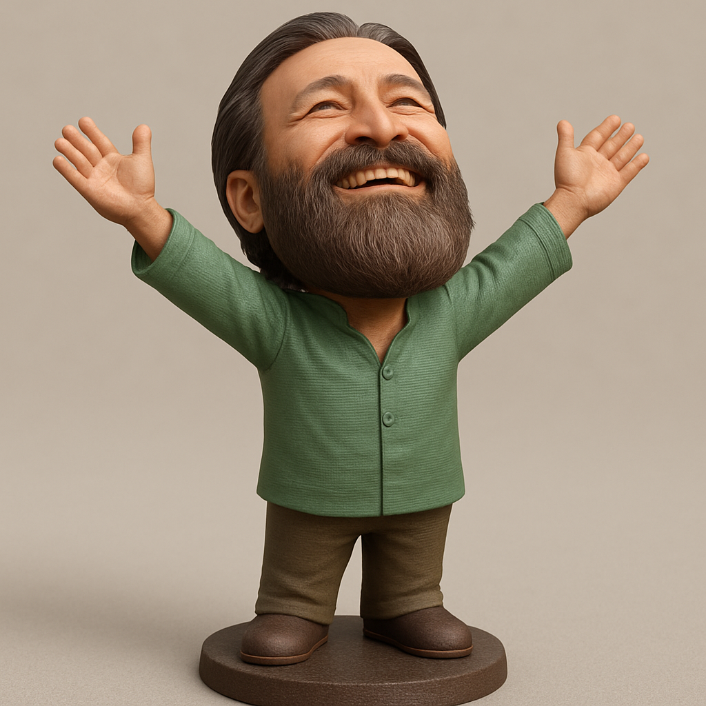 face anatomy 3d model-create 3d face model from photo_Joyful Bearded Man Figurine: Celebrate Happiness!