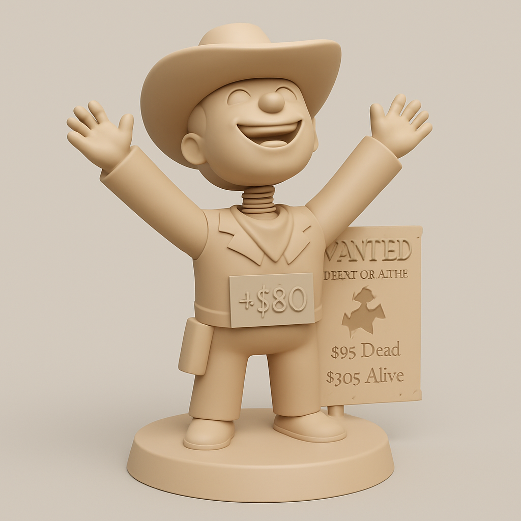 silhouette 3d printer maker-3d portrait printing_Happy Bounty Hunter: Wanted Cowboy Figure $305 Alive!