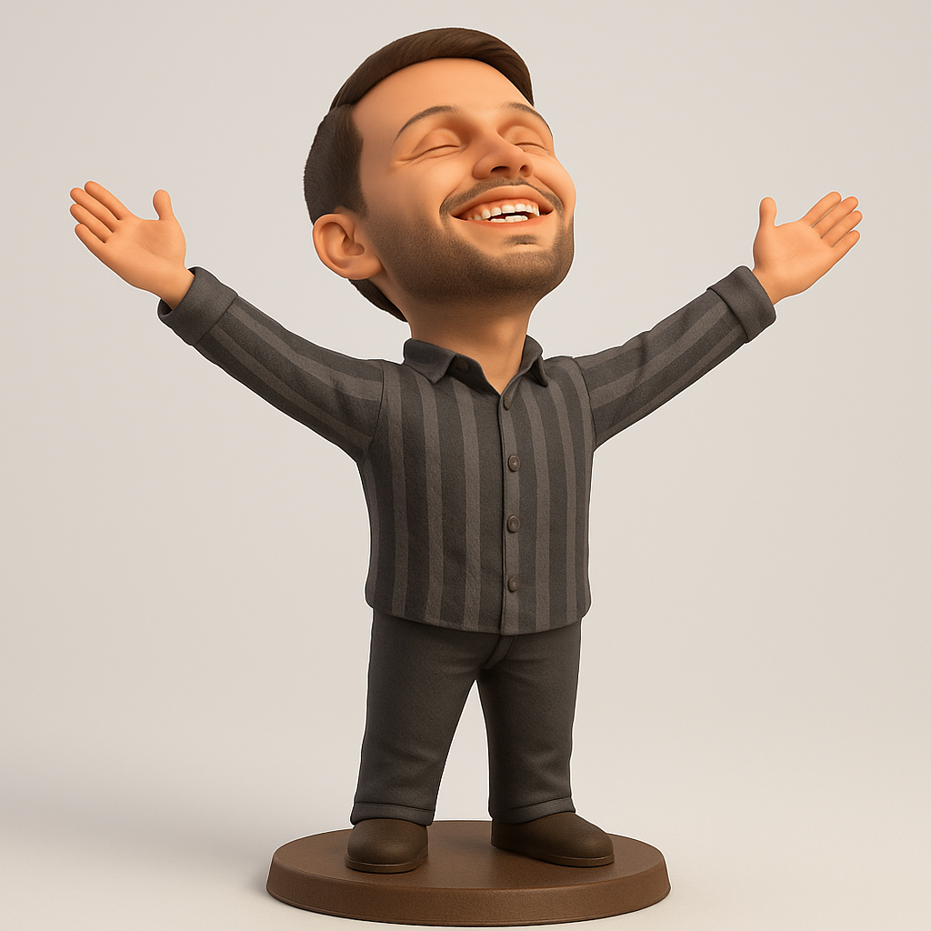 face to 3d model ai-3D portrait printing from photo_Joyful Man Figurine: Embrace Happiness 3D Print