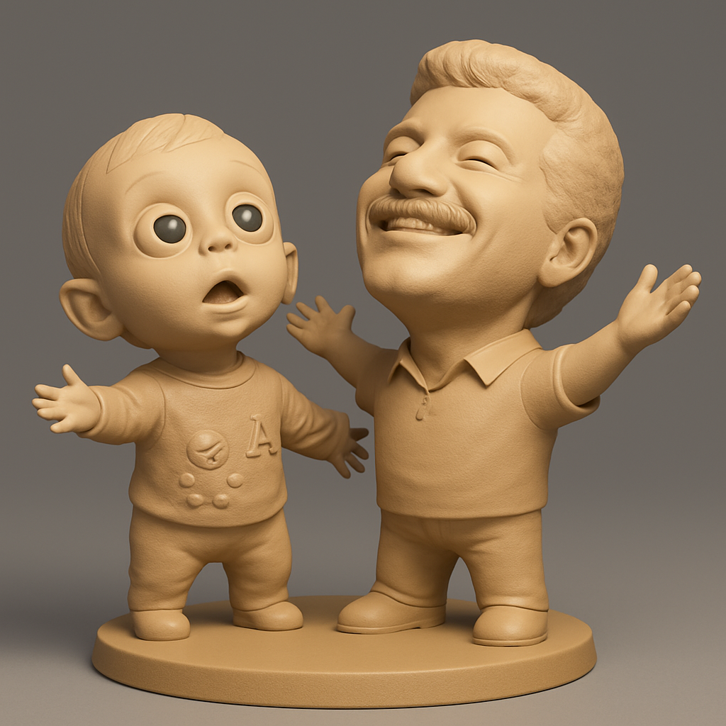 face anatomy 3d model-create 3d face model from photo_Joyful Embrace: Father and Baby Clay-Style Figure