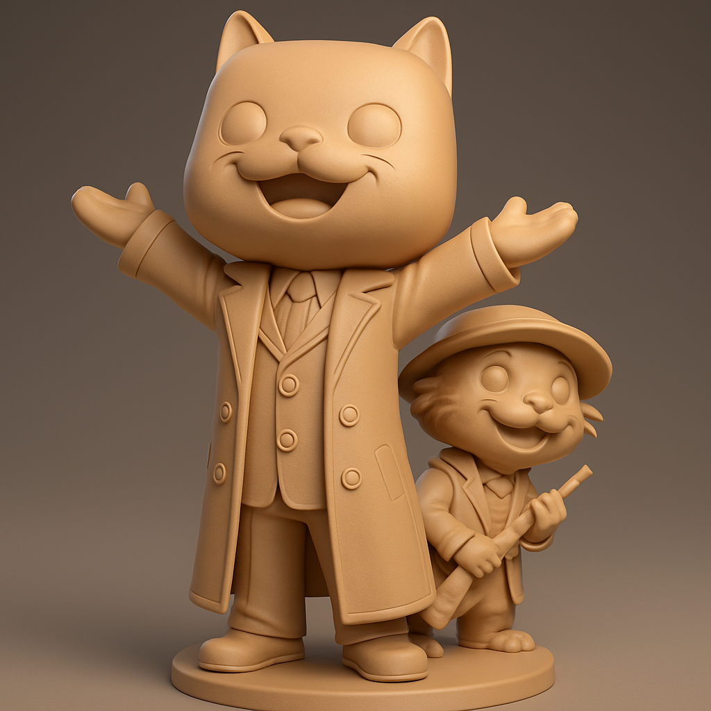 face to 3d model ai-3D portrait printing from photo_Whimsical Cat & Sidekick Statue