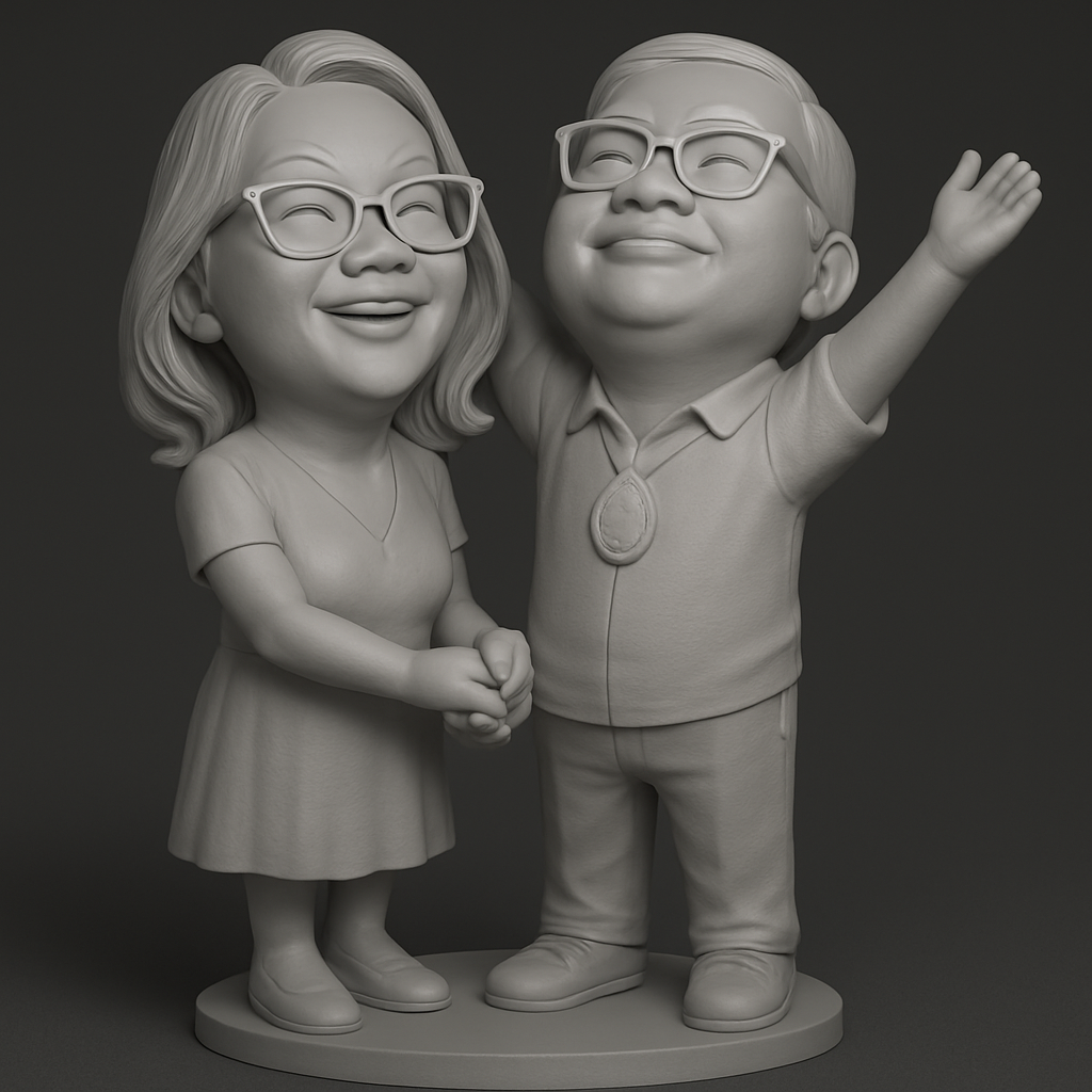 face anatomy 3d model-create 3d face model from photo_Happy Couple Chibi Statue - Personalized Gift