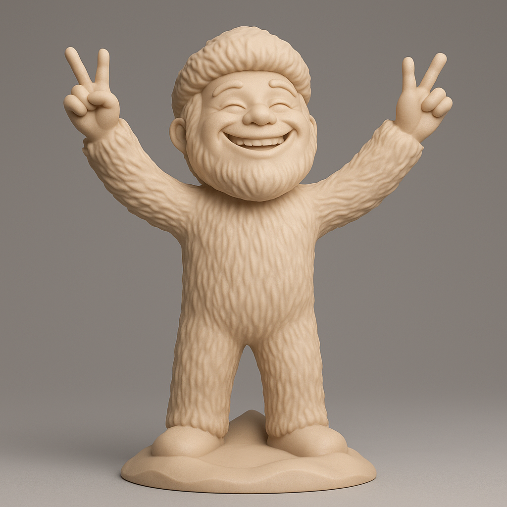 silhouette 3d printer maker-3d portrait printing_Cheerful Yeti Figurine with Peace Sign