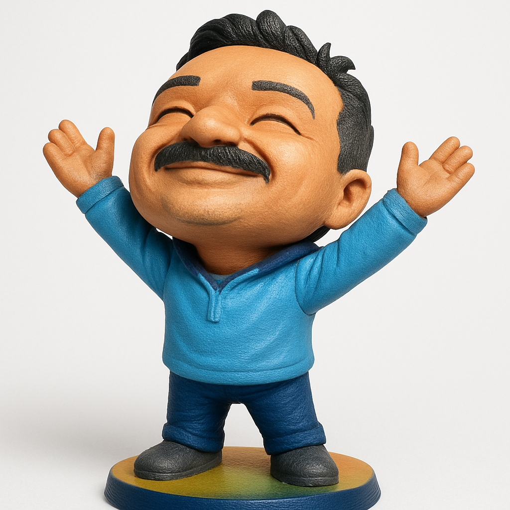 face anatomy 3d model-create 3d face model from photo_Joyful Man Bobblehead: Personalized Celebration Figurine