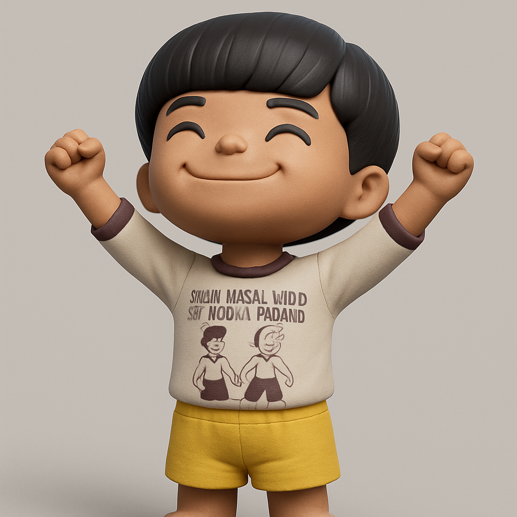 face anatomy 3d model-create 3d face model from photo_Joyful Cartoon Boy Figurine - Happy Pose Character Print