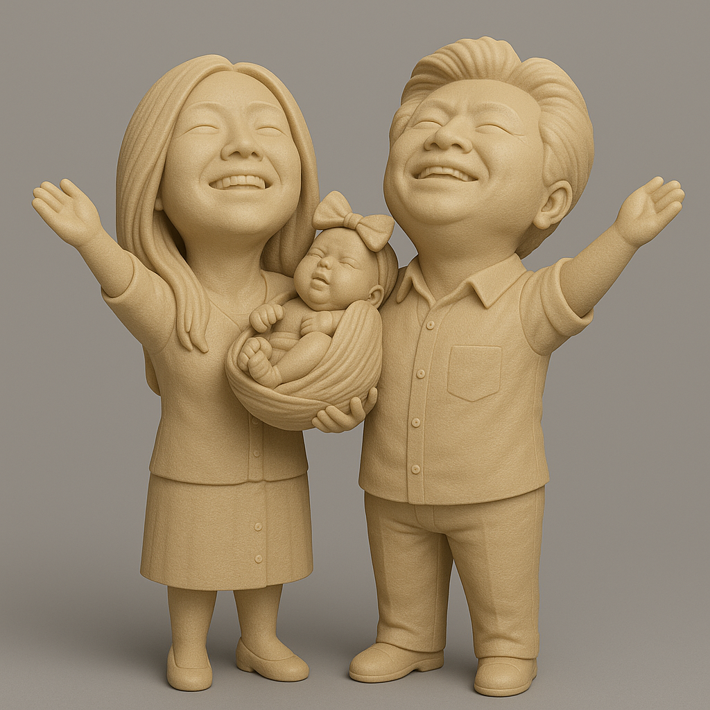 silhouette 3d printer maker-3d portrait printing_Joyful Family Celebration Figurine