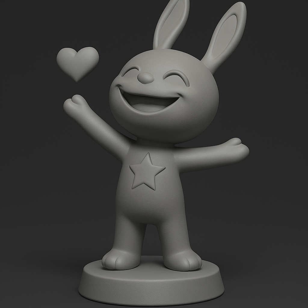 face to 3d model ai-3D portrait printing from photo_Happy Bunny with Heart & Star - Adorable Hugging Figurine