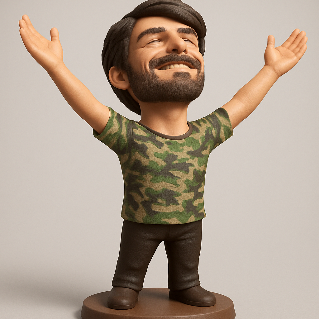 face anatomy 3d model-create 3d face model from photo_Embrace Joy: Victorious Camo Man Figurine