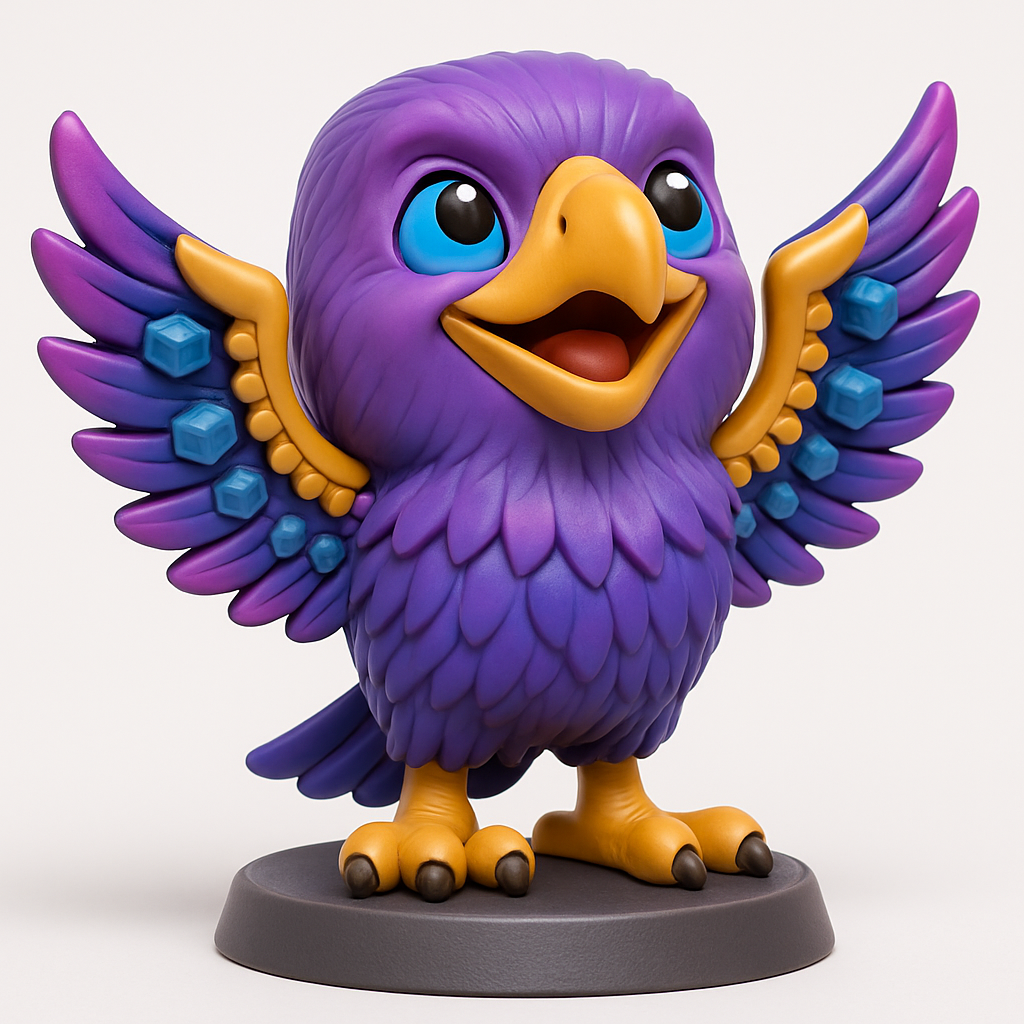 face to 3d model ai-3D portrait printing from photo_Whimsical Purple Feathered Friend 3D Print Model