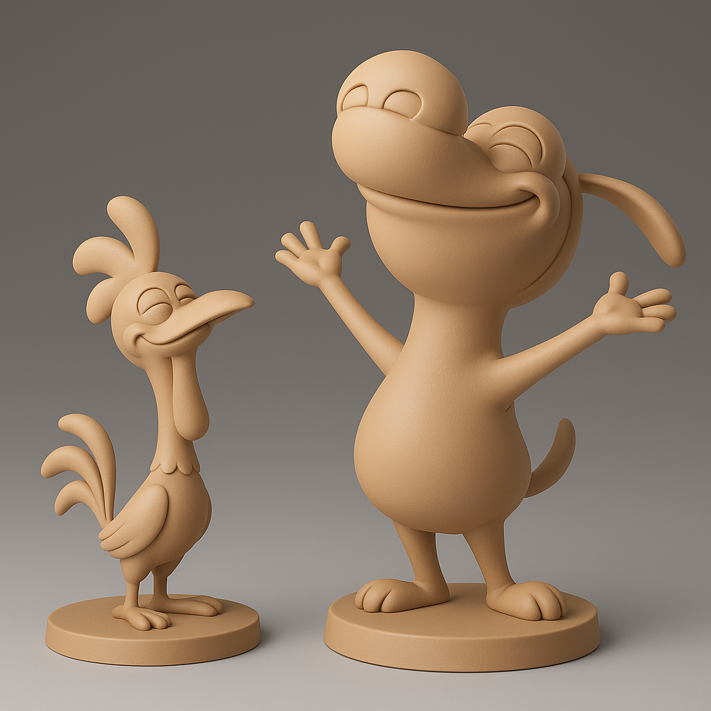 silhouette 3d printer maker-3d portrait printing_Whimsical Cartoon Duo for 3D Printing