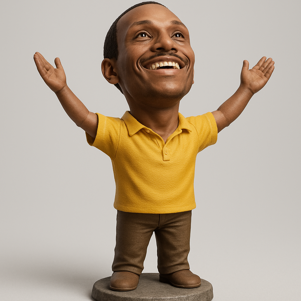 face to 3d model ai-3D portrait printing from photo_Joyful 'Hands Up' Bobblehead: Celebrate Happiness!