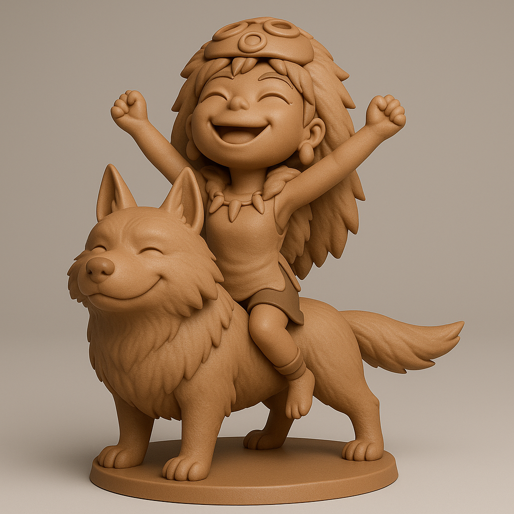 silhouette 3d printer maker-3d portrait printing_Joyful Hero with Loyal Wolf Companion