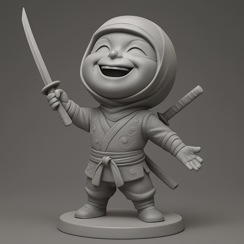 face anatomy 3d model-create 3d face model from photo_Happy Chibi Ninja with Katana - Fun 3D Print