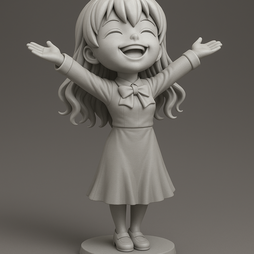 silhouette 3d printer maker-3d portrait printing_Joyful Girl Figurine for 3D Printing