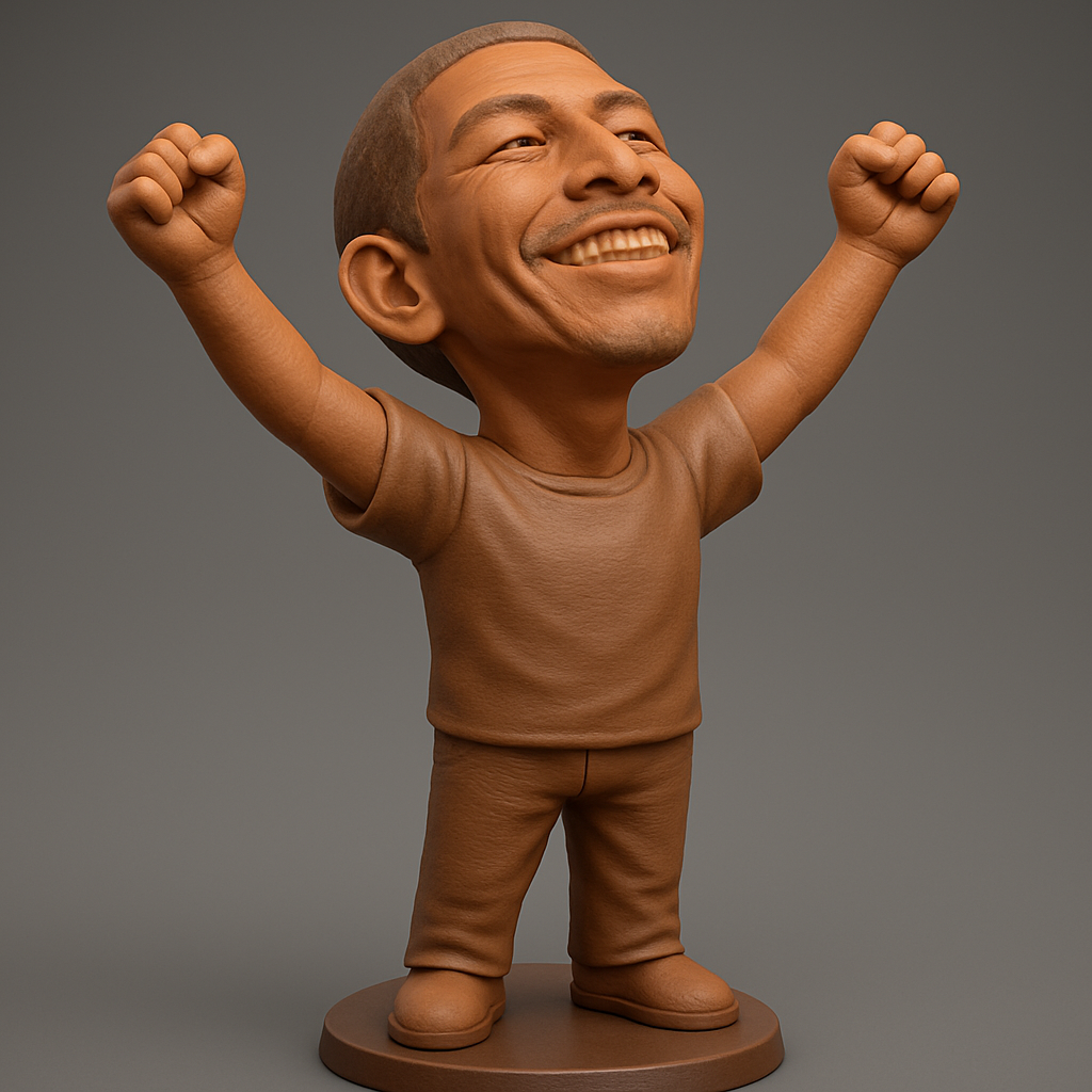 face anatomy 3d model-create 3d face model from photo_Triumphant Bobblehead: Joyful Pose 3D Print