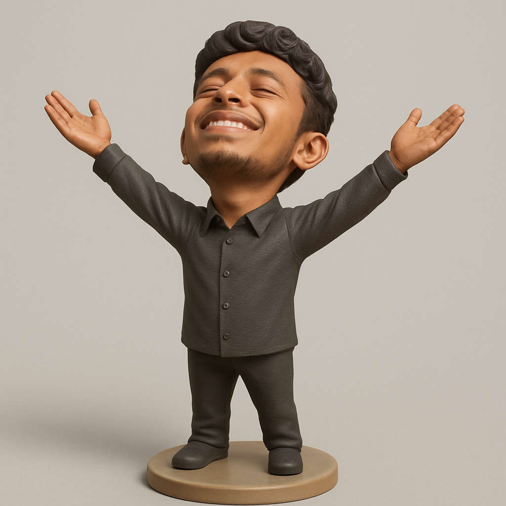 face anatomy 3d model-create 3d face model from photo_Embrace Joy: Smiling Man Celebration Bobblehead
