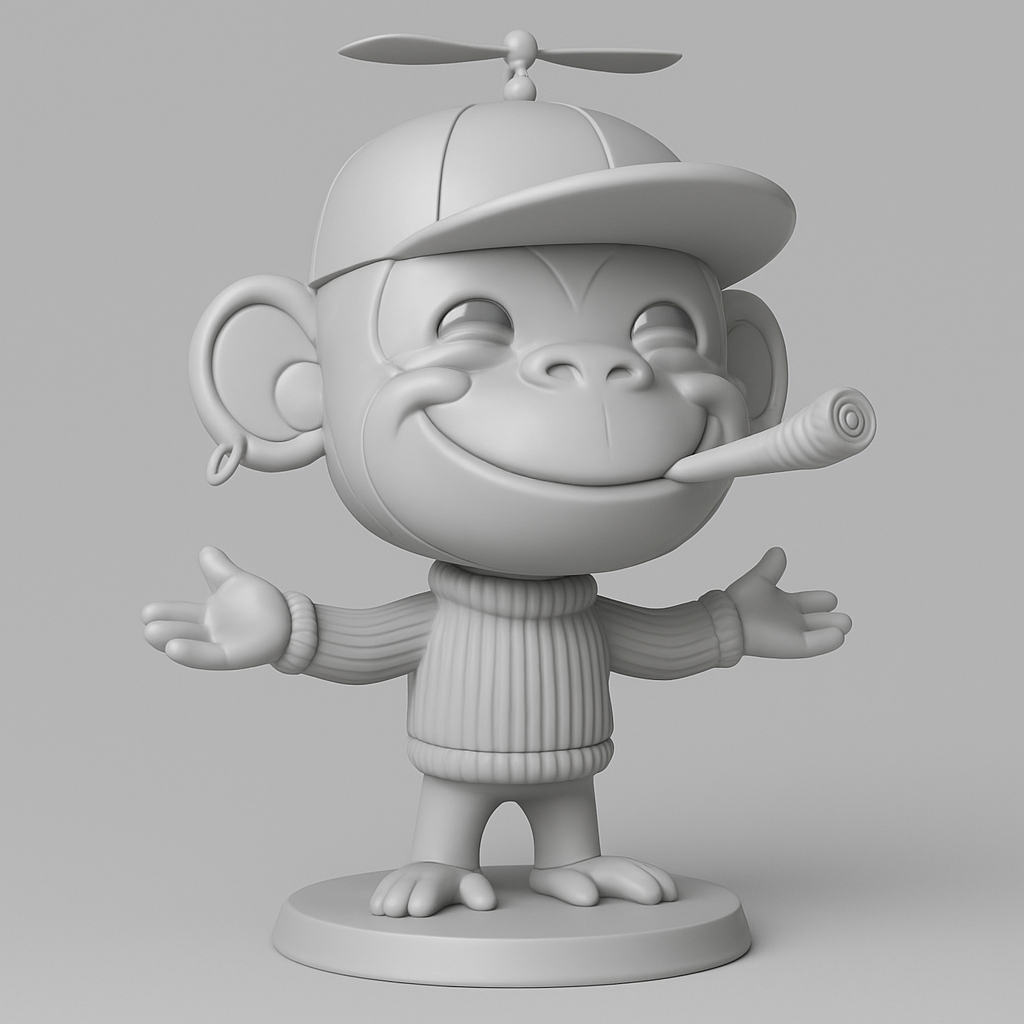 face to 3d model ai-3D portrait printing from photo_Joyful Propeller Monkey: Your Fun Desk Buddy 3D Print!