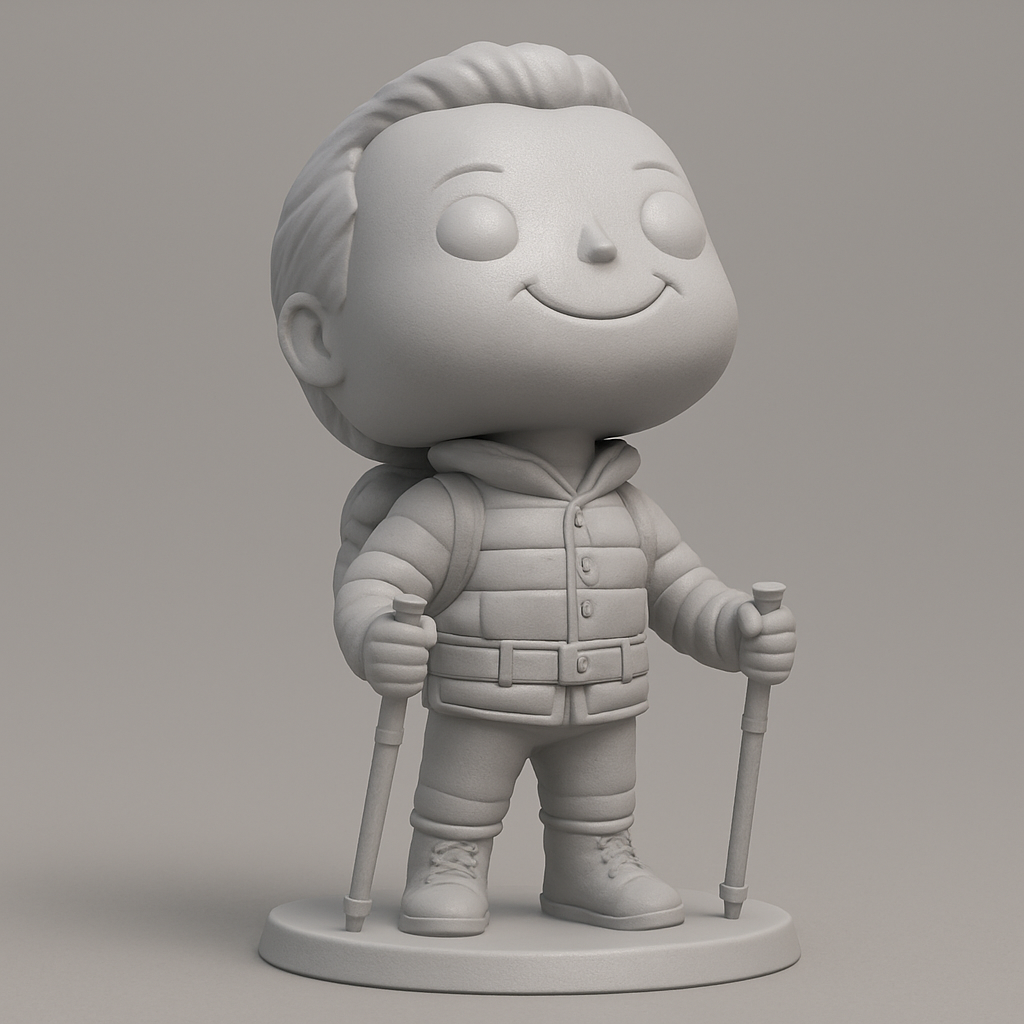 face to 3d model ai-3D portrait printing from photo_Smiling Hiker Figurine: Your Desk's New Adventure Pal