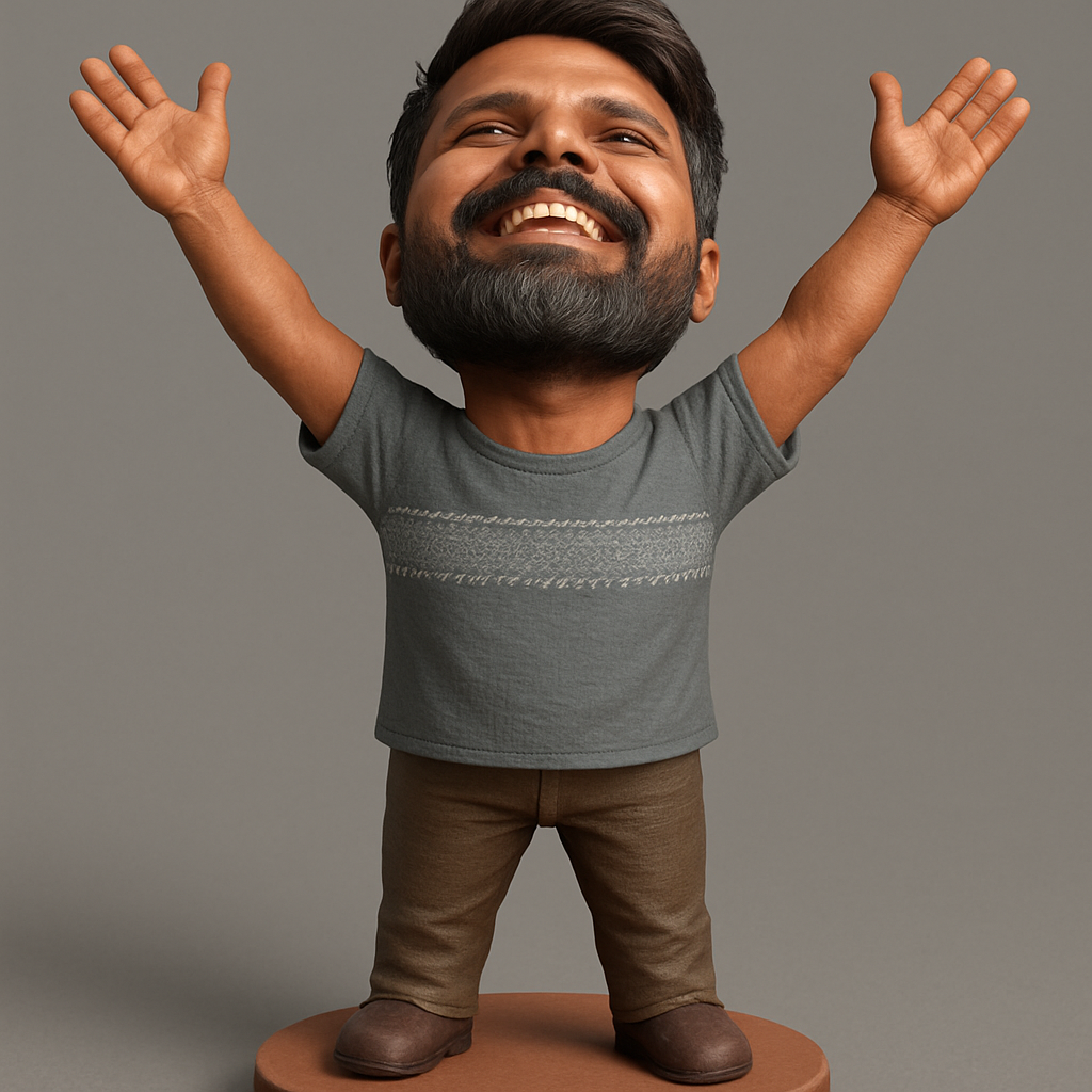 face to 3d model ai-3D portrait printing from photo_Joyful Bearded Man Bobblehead - Celebrate Success!