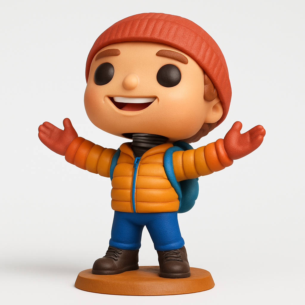 face anatomy 3d model-create 3d face model from photo_Cheerful Winter Hiker Bobblehead: Your Desk Adventure Pal!