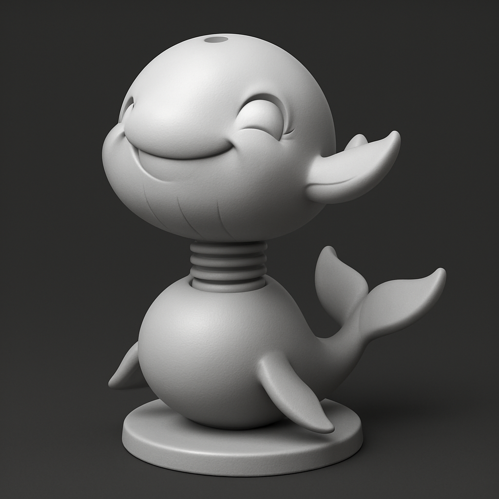 silhouette 3d printer maker-3d portrait printing_Happy Whale Bobblehead Toy - Cute Desk Buddy Print
