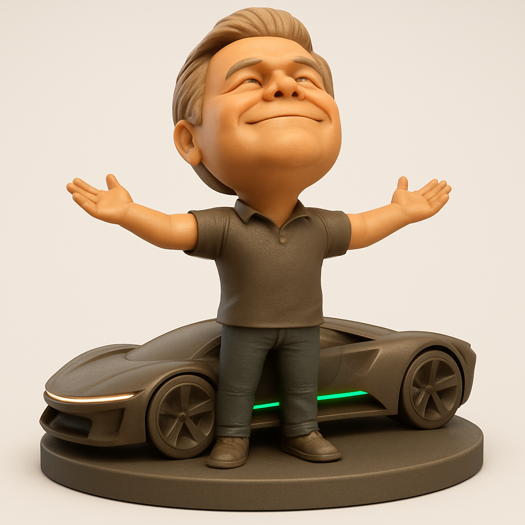 face anatomy 3d model-create 3d face model from photo_Celebrate Success: Joyful Man & Electric Car