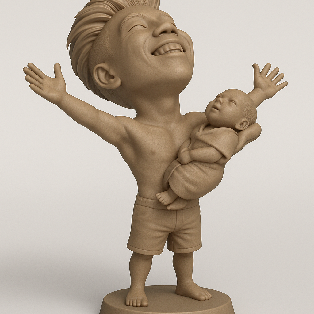 face anatomy 3d model-create 3d face model from photo_Joyful Father and Baby Figurine