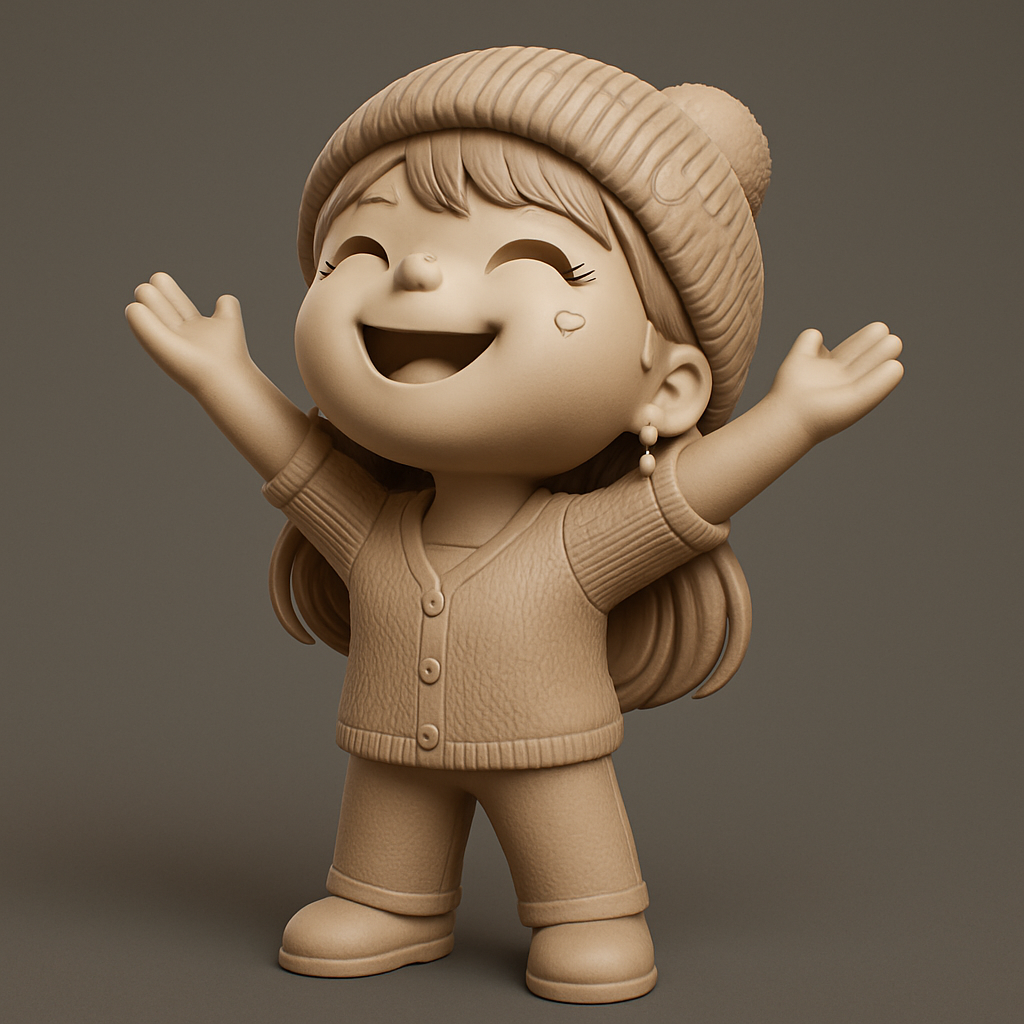face to 3d model ai-3D portrait printing from photo_Happy Hugs Chibi Girl - Joyful 3D Printable