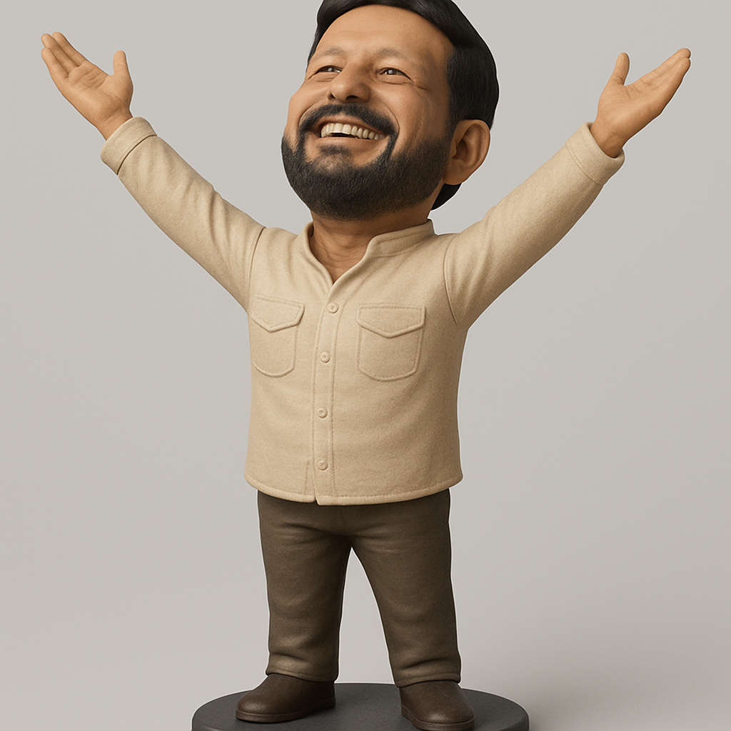 face to 3d model ai-3D portrait printing from photo_Smiling Man Bobblehead - Spread Happiness!
