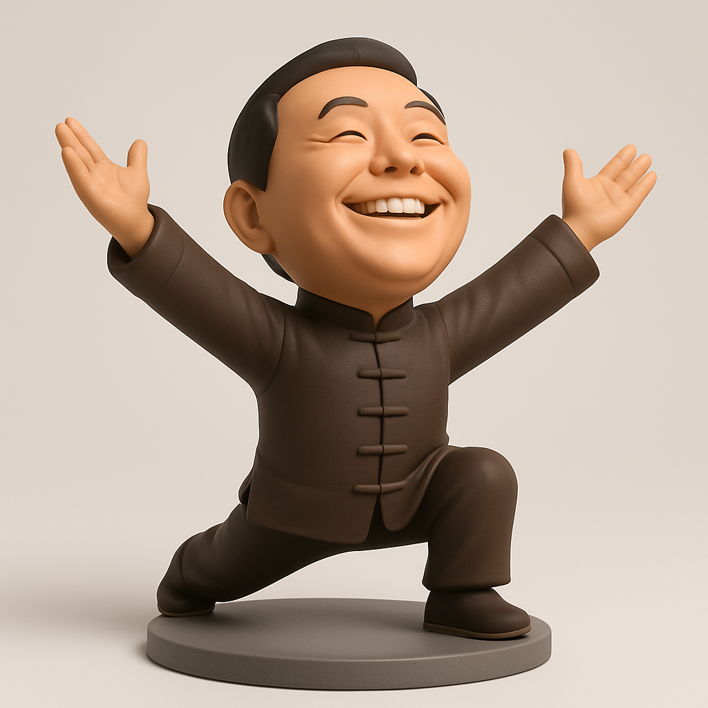 face to 3d model ai-3D portrait printing from photo_Joyful Tai Chi Master Figurine: Positive Energy