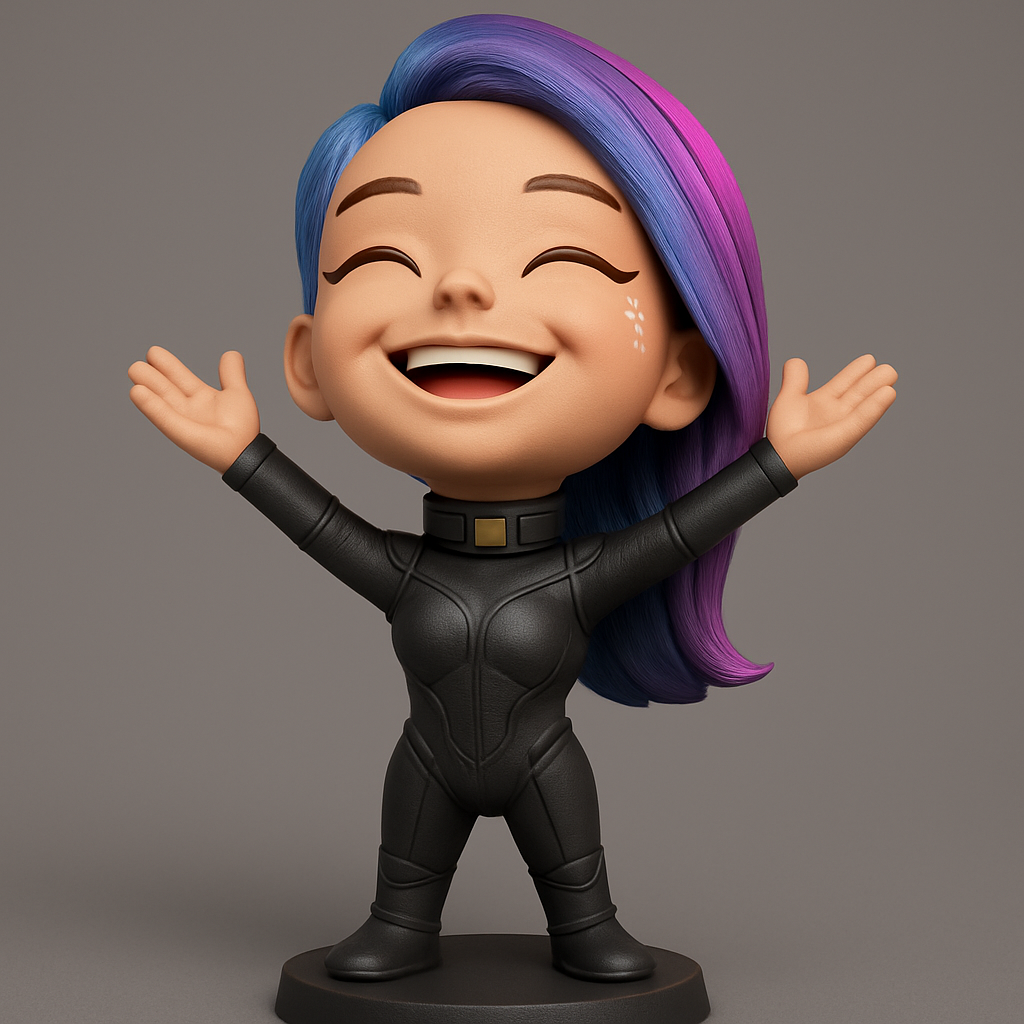 face anatomy 3d model-create 3d face model from photo_Joyful Chibi Heroine - Vibrant Ombre Hair Figurine