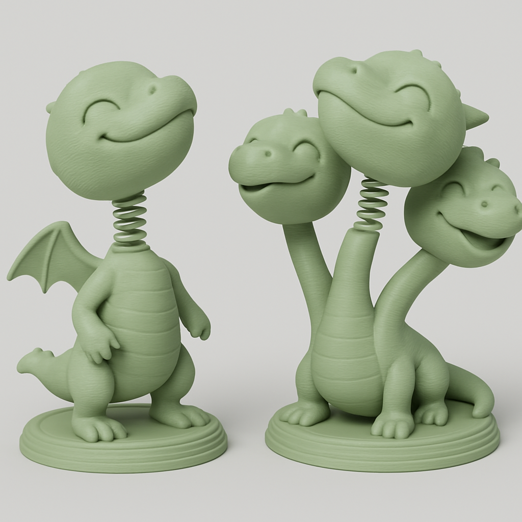 face anatomy 3d model-create 3d face model from photo_Cute Dragon Bobblehead Set: Single & Three-Headed Fun