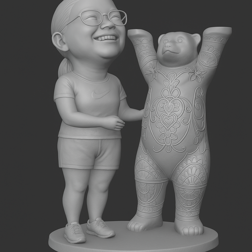 face anatomy 3d model-create 3d face model from photo_Joyful Child with Adorable Bear Companion