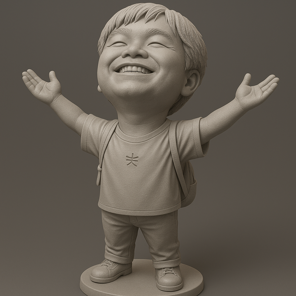 silhouette 3d printer maker-3d portrait printing_Joyful Kid Statue with Backpack