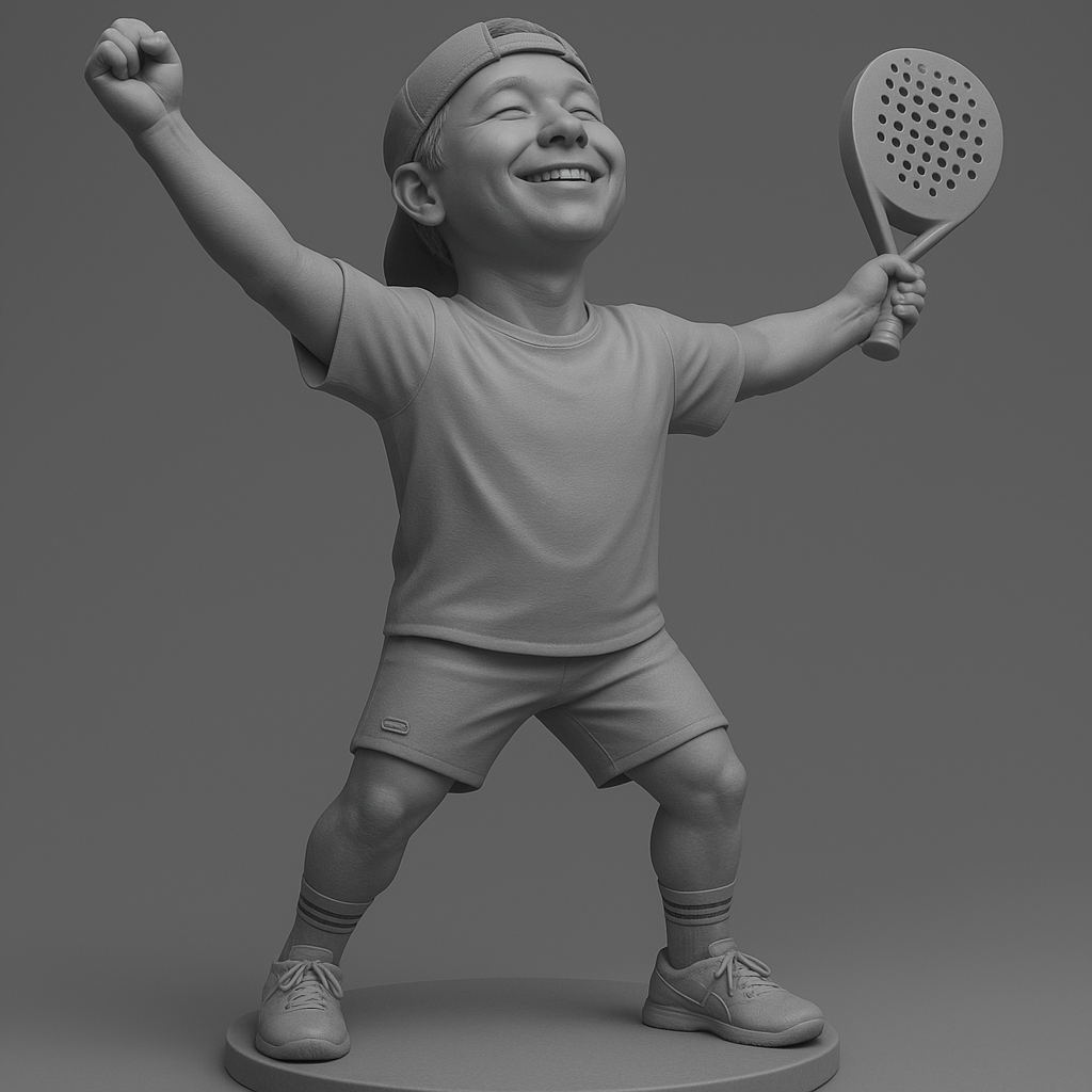 silhouette 3d printer maker-3d portrait printing_Joyful Young Tennis Champion Figurine