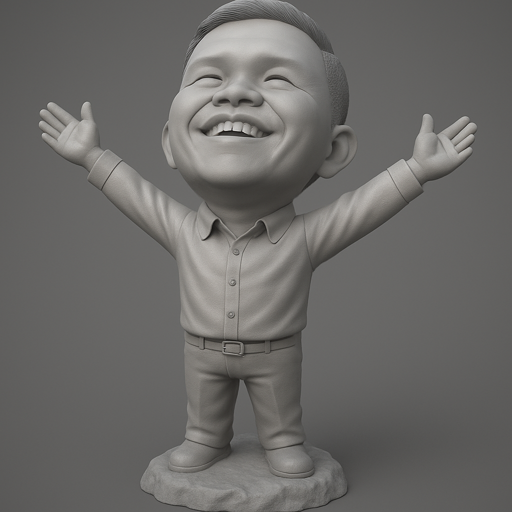 silhouette 3d printer maker-3d portrait printing_Embrace Joy: Happy Bobblehead Statue