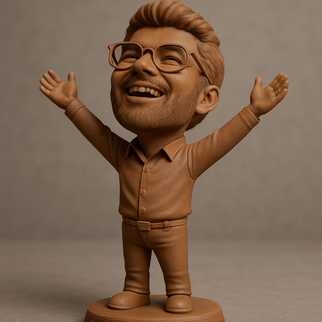 face to 3d model ai-3D portrait printing from photo_Embrace Joy: Customizable Smiling Bobblehead Figurine