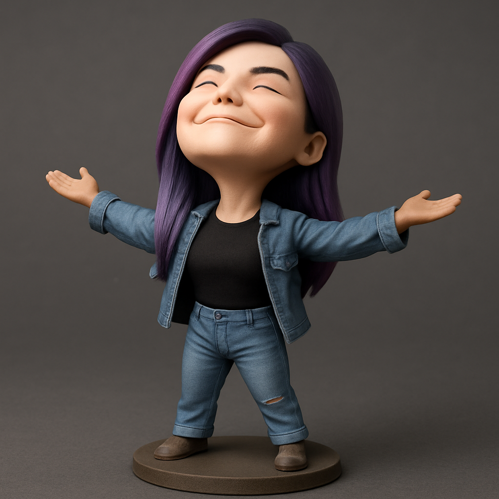 silhouette 3d printer maker-3d portrait printing_Embrace Joy: Purple Hair Figurine